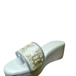 Women Girls Ladies White Heeled Sleeper